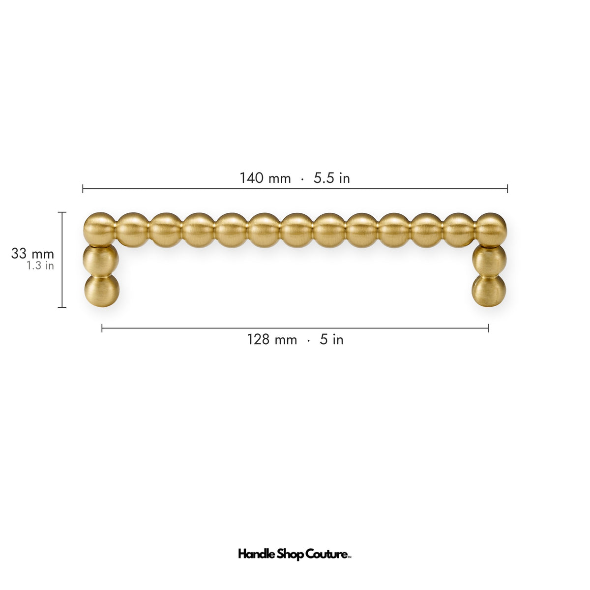KOMBOLOI beaded brass cabinet handle, 140mm long, 128mm hole-to-hole, Satin Brass