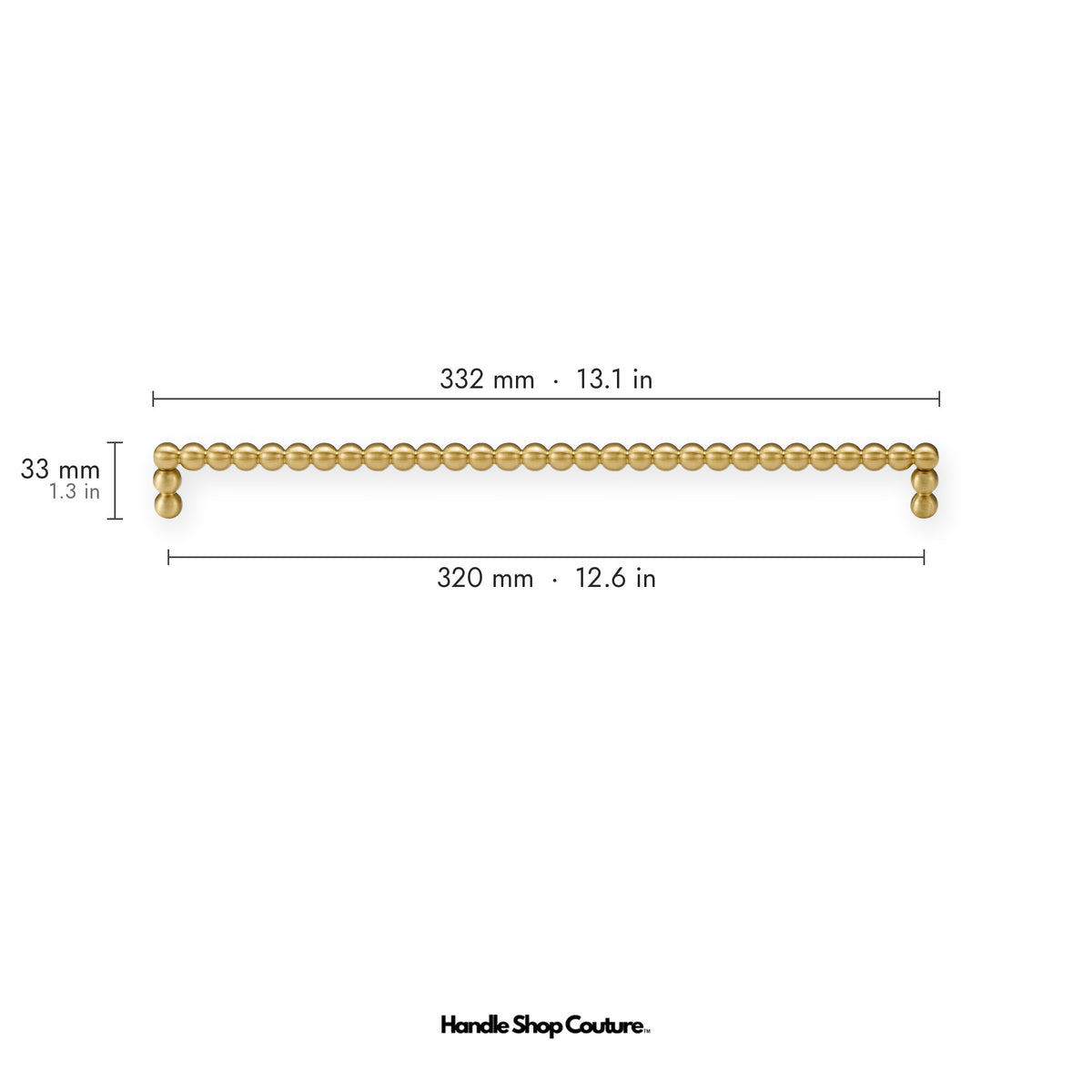 KOMBOLOI beaded brass cabinet handle, 332mm long, 320mm hole-to-hole, Satin Brass