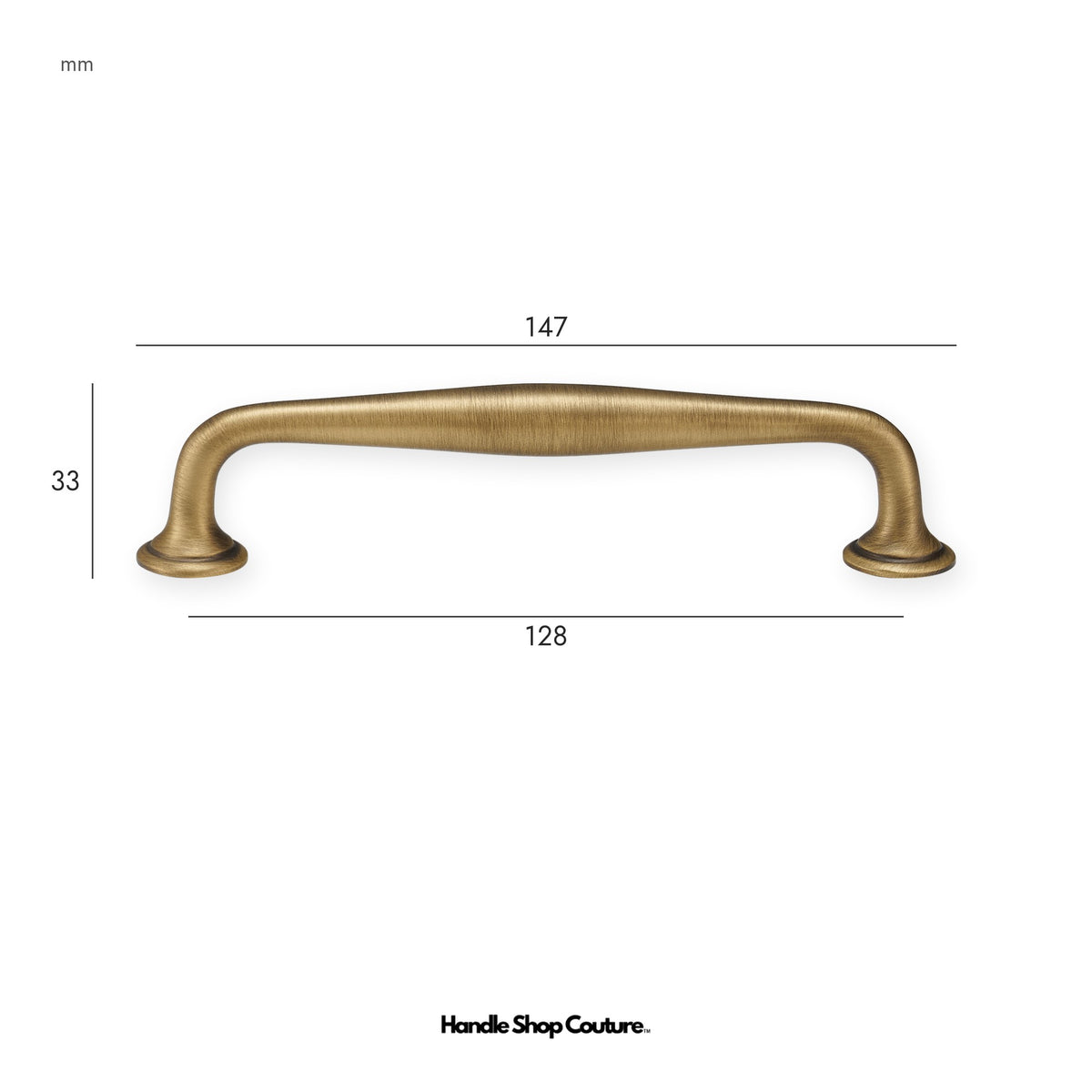 NAFPLIO brass cabinet handle, 128mm hole-to-hole, Antique Brass