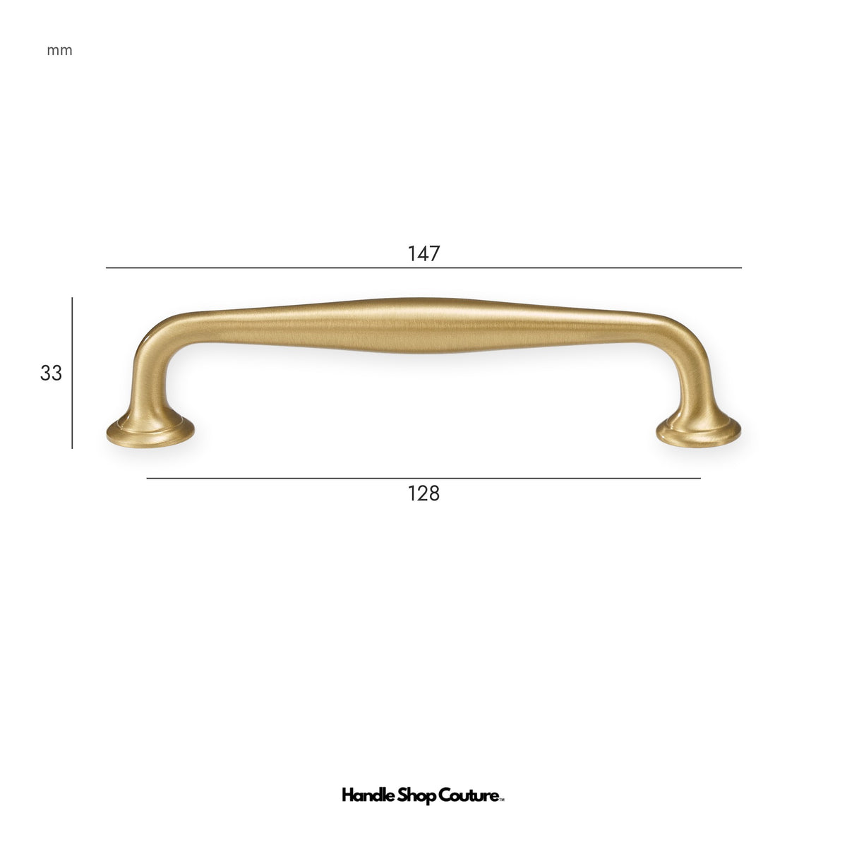 NAFPLIO brass cabinet handle, 128mm hole-to-hole, Satin Brass