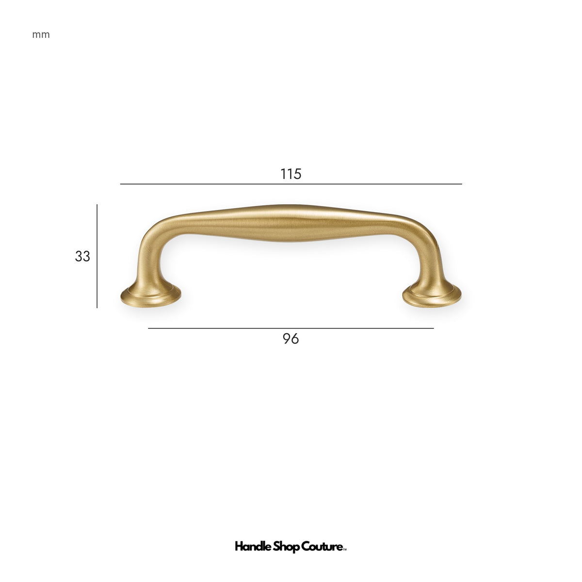 NAFPLIO brass cabinet handle, 96mm hole-to-hole, Satin Brass