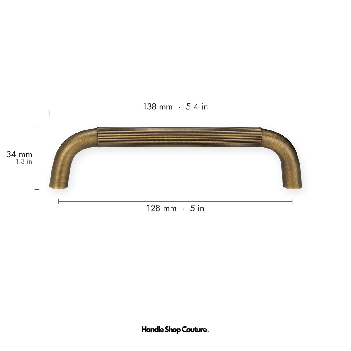 NEMEA reeded brass cabinet handle, 138mm long, 128mm hole-to-hole, Antique Brass