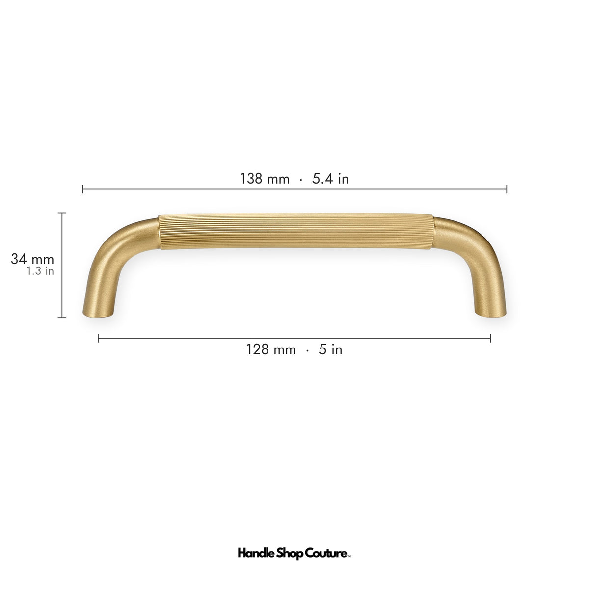 NEMEA reeded brass cabinet handle, 138mm long, 128mm hole-to-hole, Satin Brass