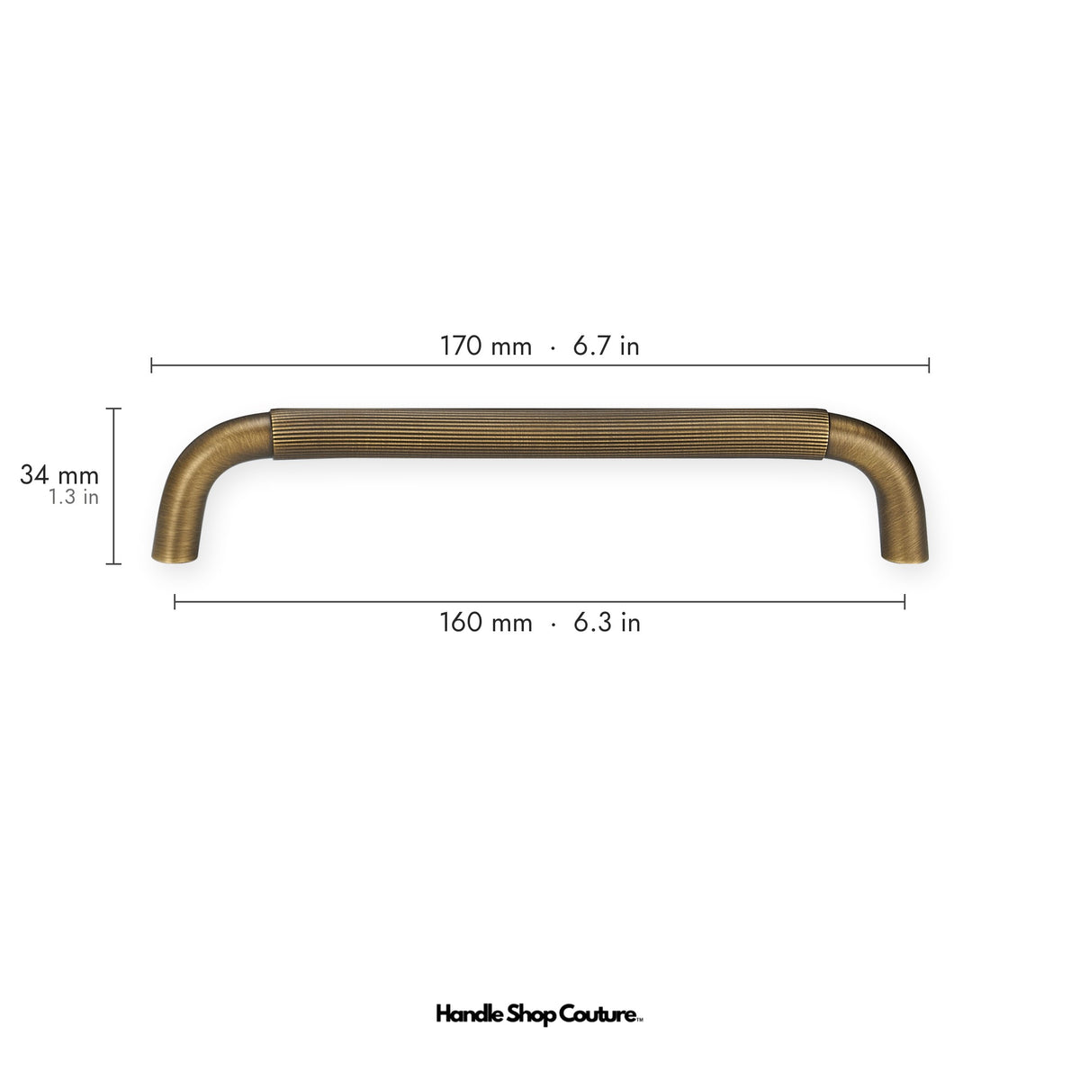 NEMEA reeded brass cabinet handle, 170mm long, 160mm hole-to-hole, Antique Brass