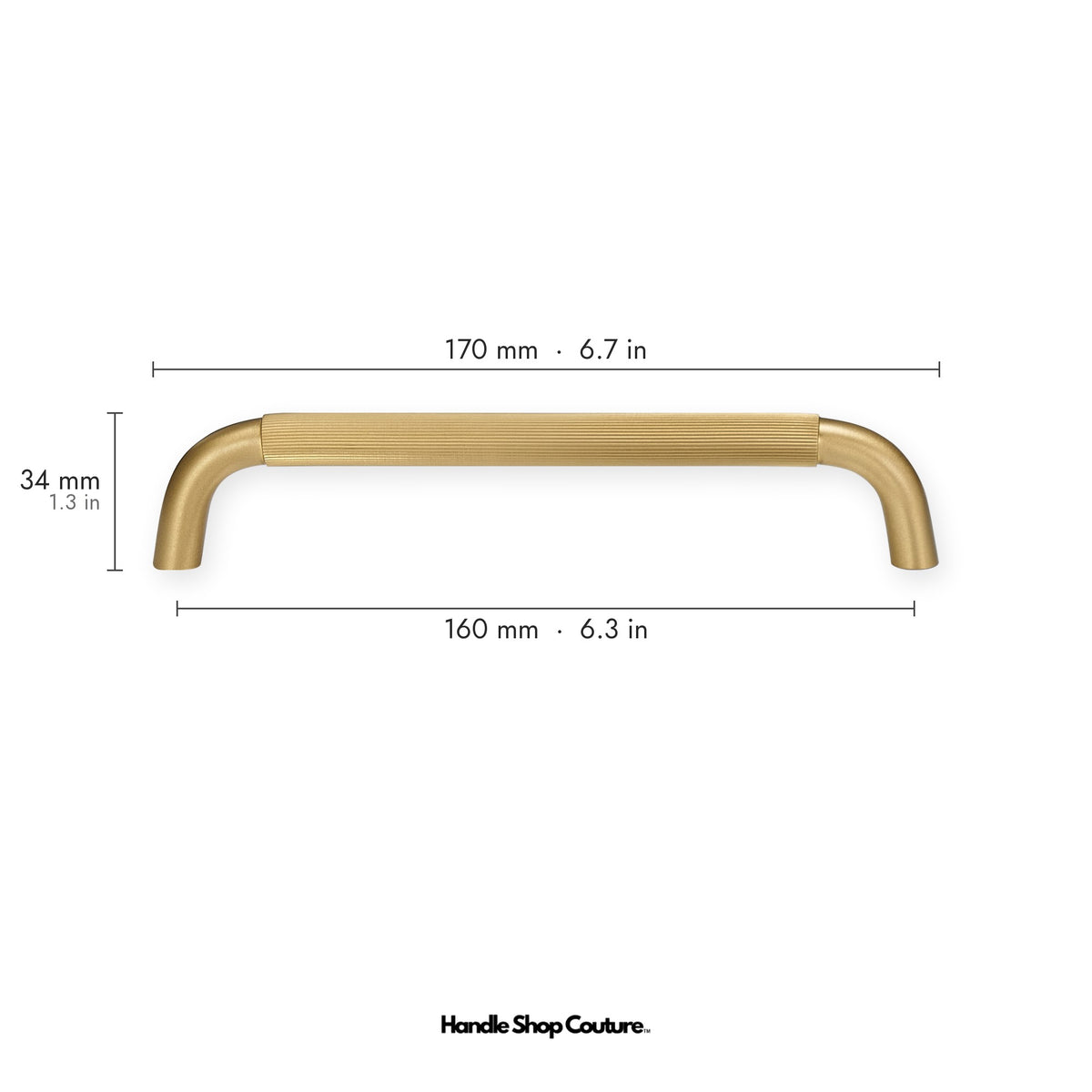NEMEA reeded brass cabinet handle, 170mm long, 160mm hole-to-hole, Satin Brass
