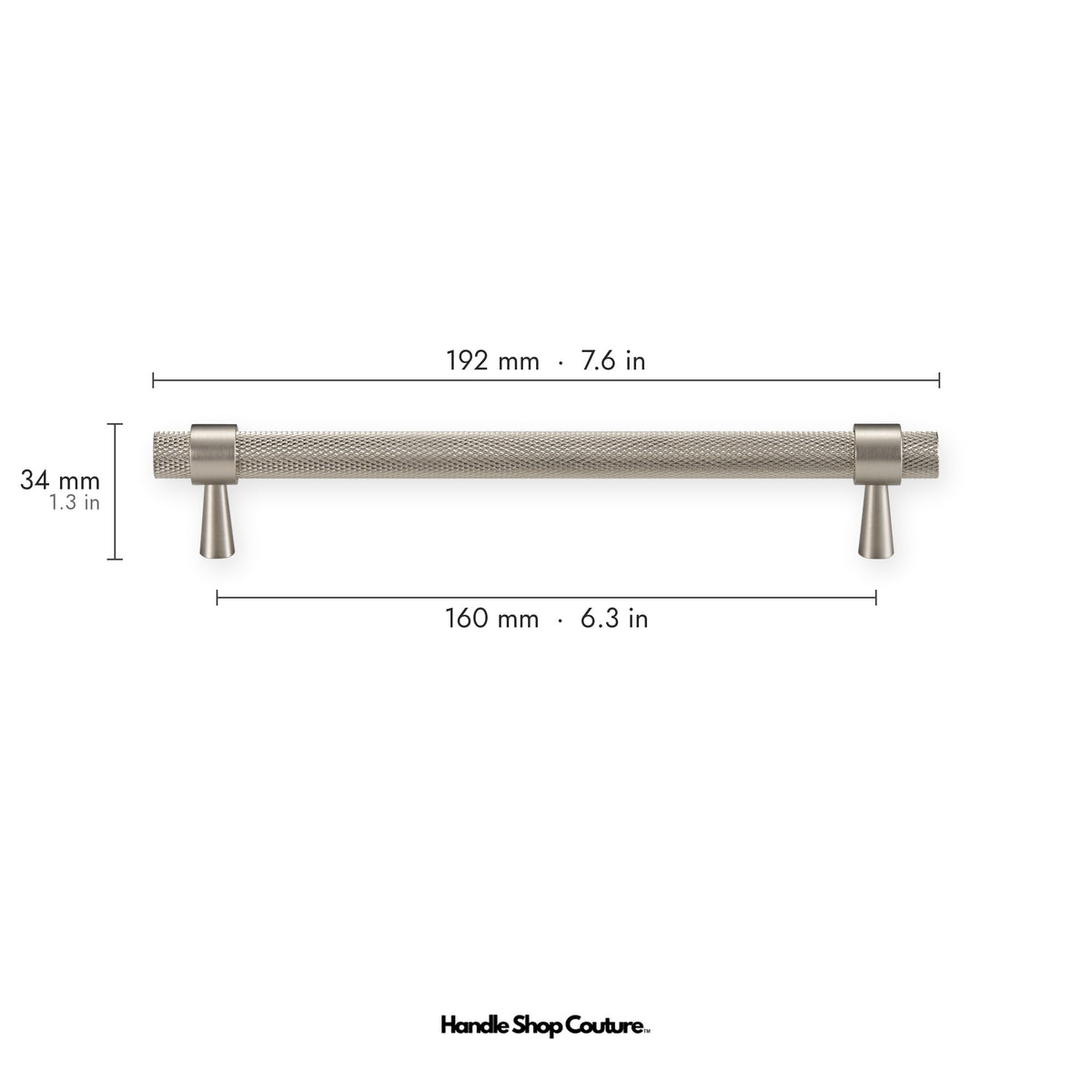 OPORTO knurled brass cabinet handle, 160mm hole-to-hole, Brushed Nickel