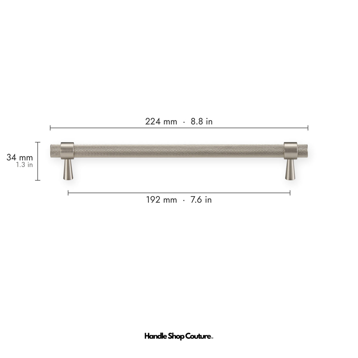 OPORTO knurled brass cabinet handle, 192mm hole-to-hole, Brushed Nickel