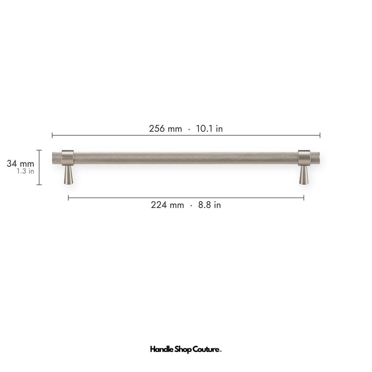 OPORTO knurled brass cabinet handle, 224mm hole-to-hole, Brushed Nickel