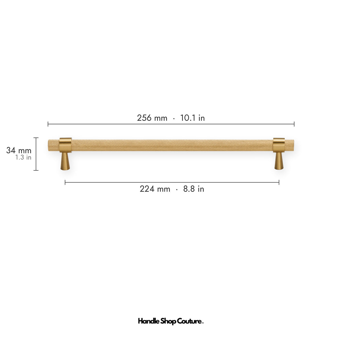 OPORTO knurled brass cabinet handle, 224mm hole-to-hole, Satin Brass