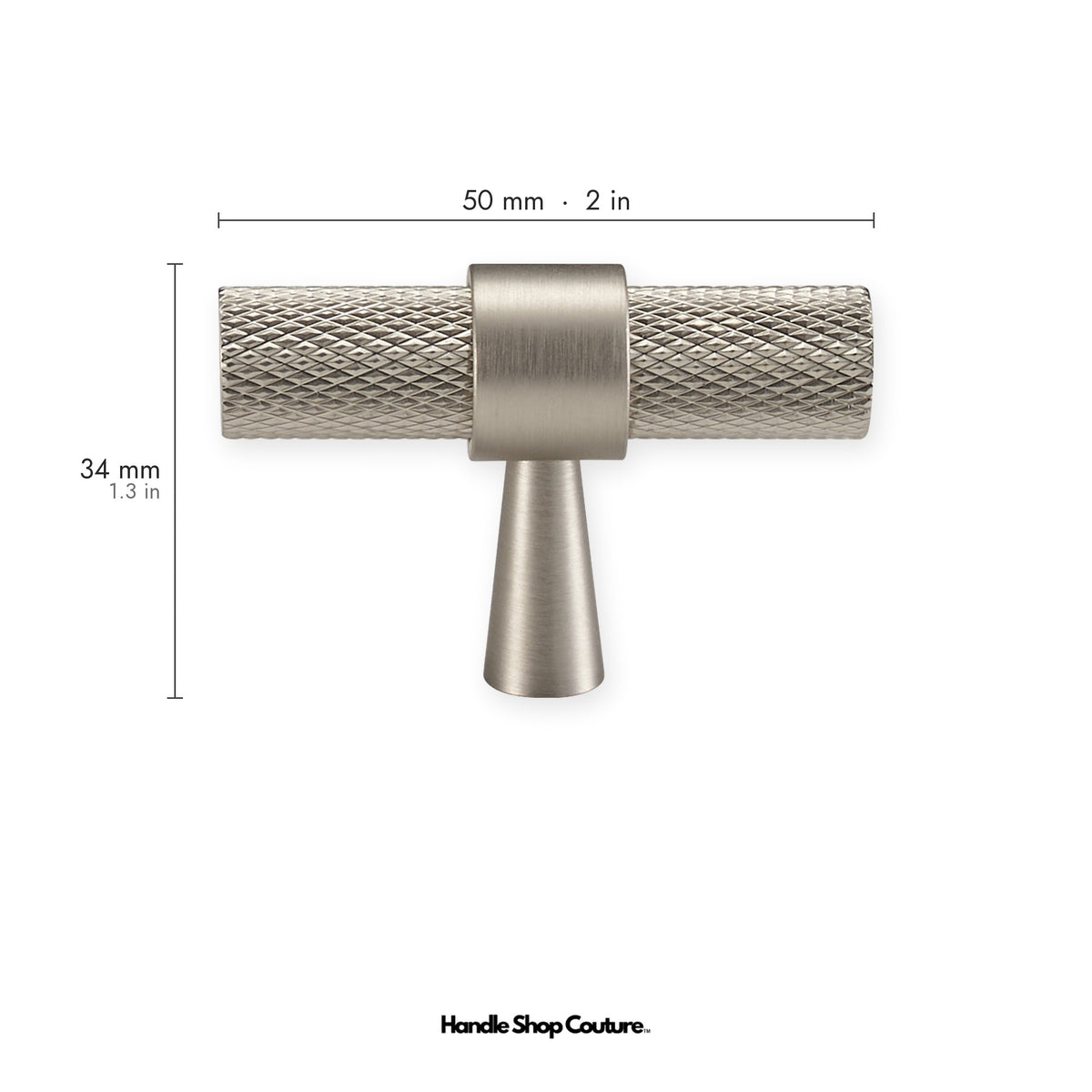 OPORTO knurled brass T-pull, 50mm, Brushed Nickel