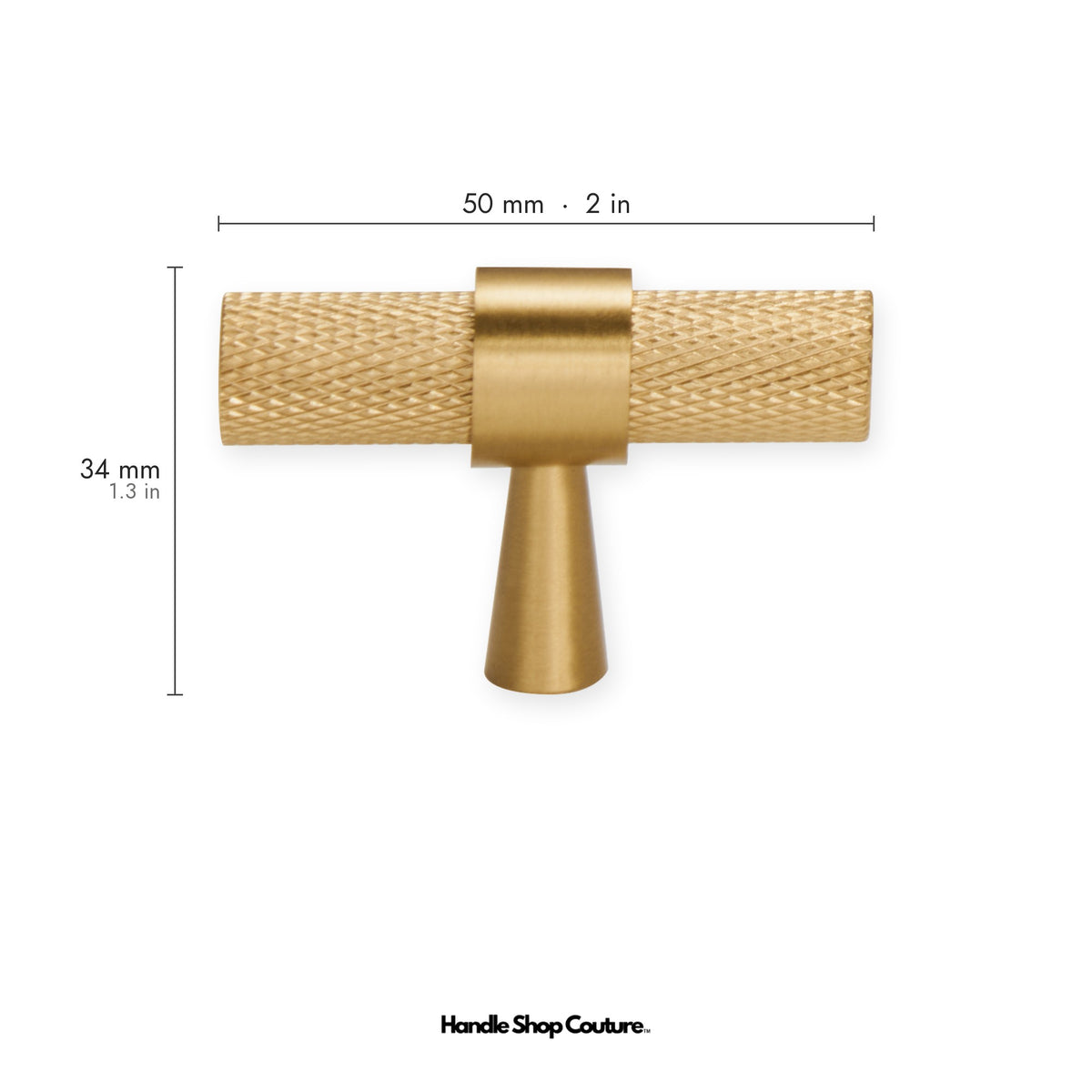 OPORTO knurled brass T-pull, 50mm, Satin Brass