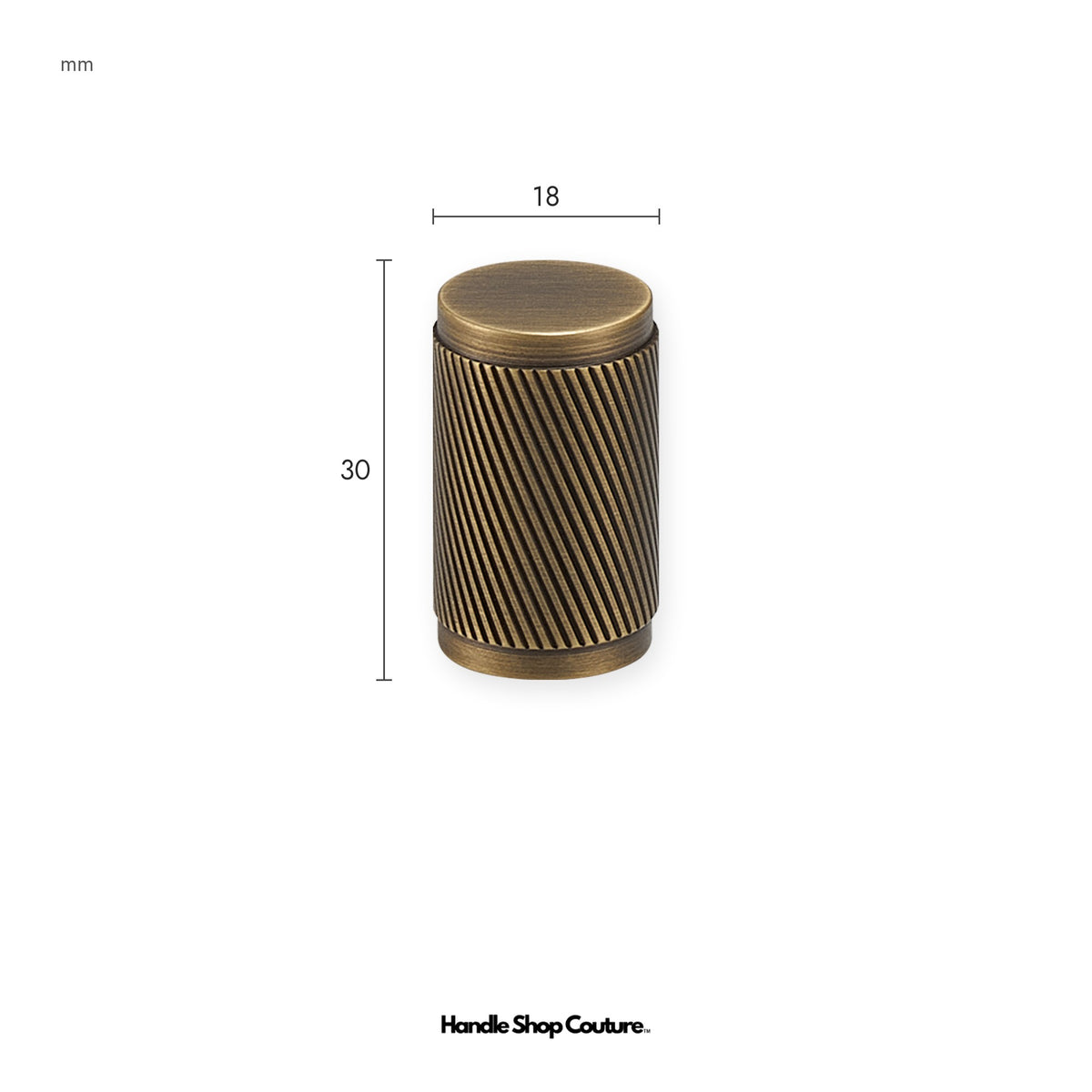PALENCIA swirled knurl brass cabinet knob, 18mm, Antique Brass