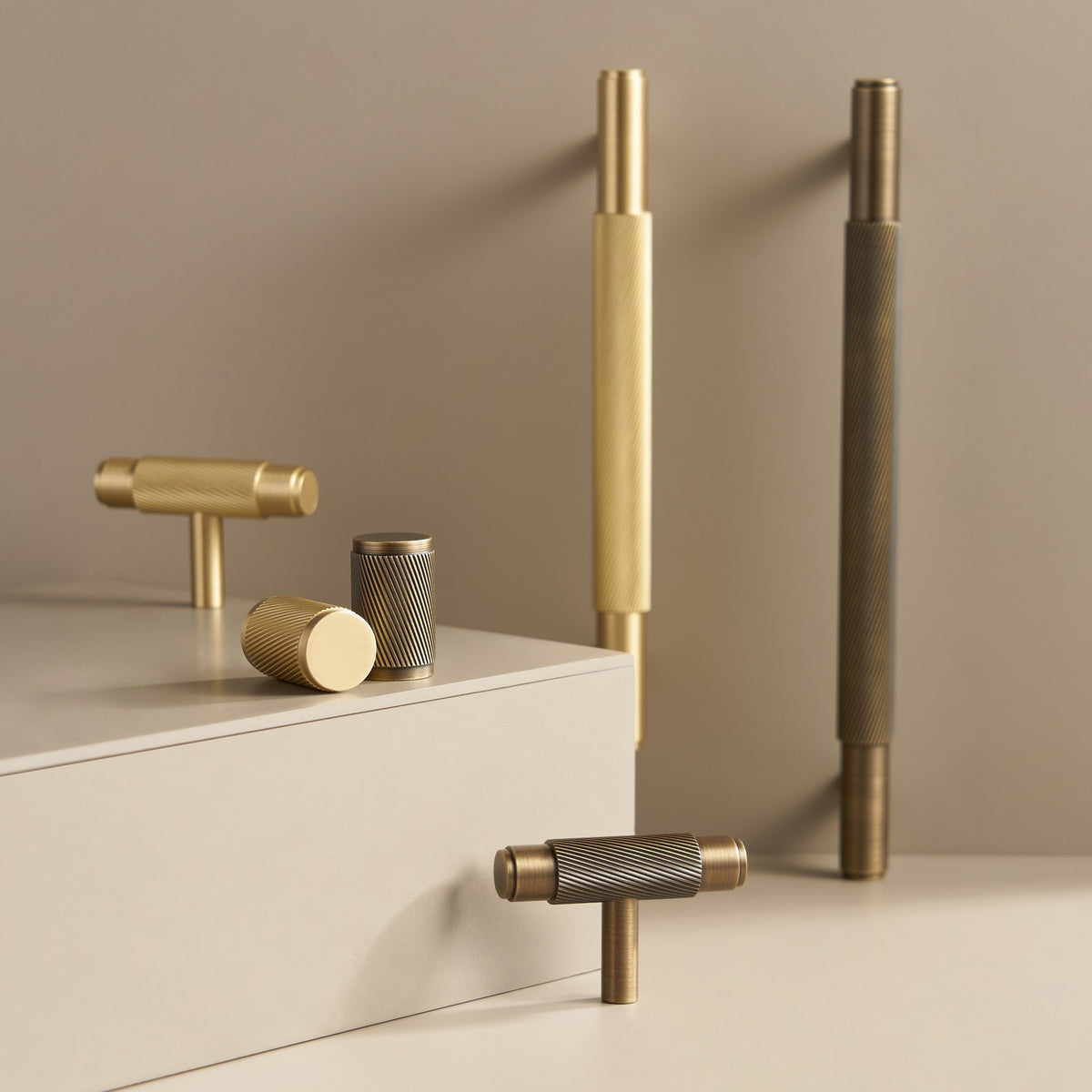 PALENCIA brass handles, T-pulls and knobs in Satin Brass and Antique Brass