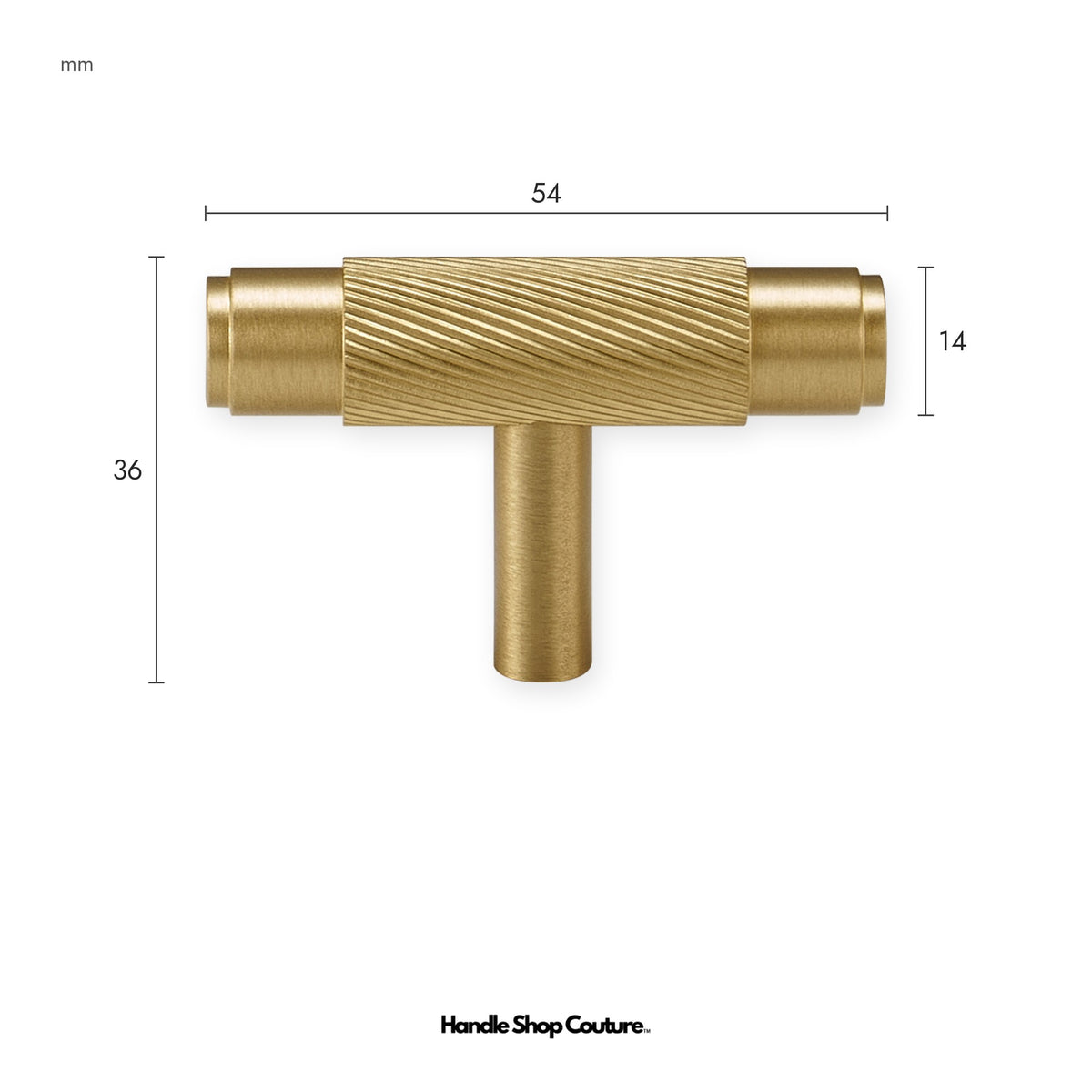 PALENCIA swirled knurl brass T-pull, 54mm, Satin Brass