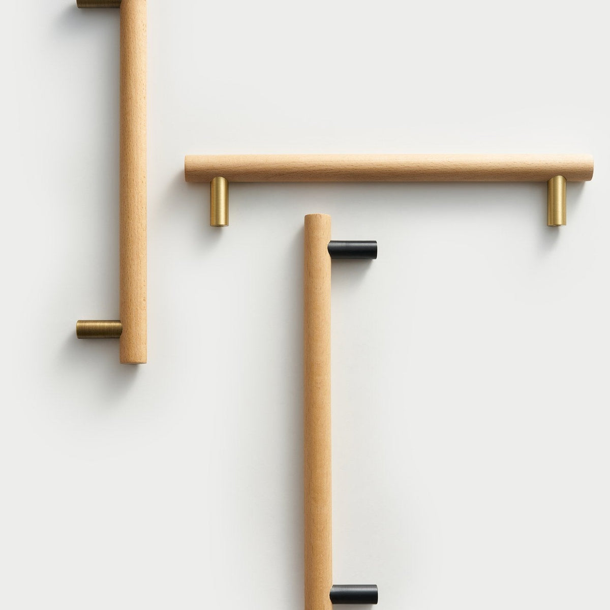 PILIO beech wood door pulls, brass and black posts