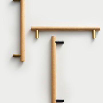 PILIO beech wood door pulls, brass and black posts