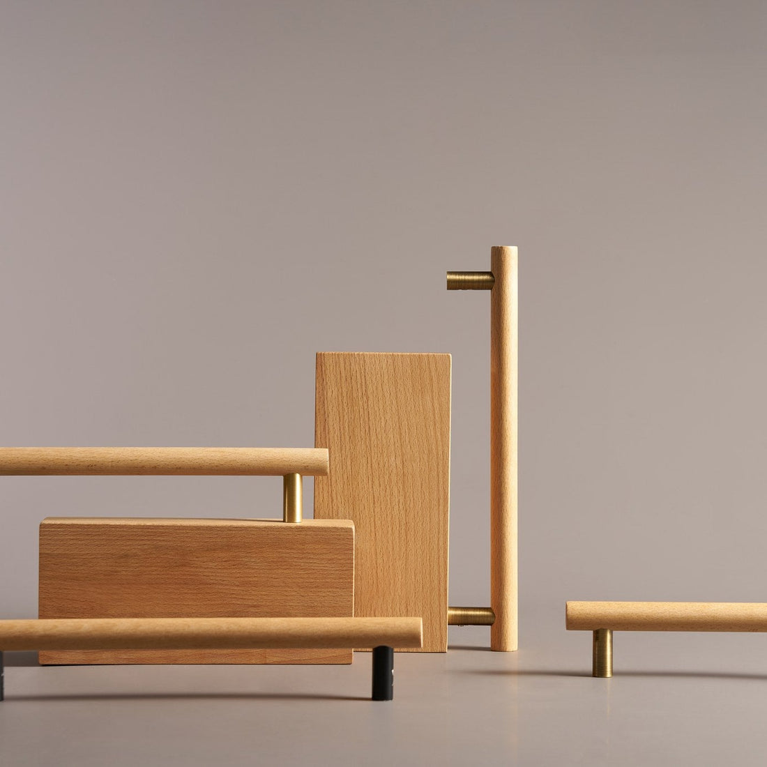 PILIO beech wood door pulls, brass and black posts