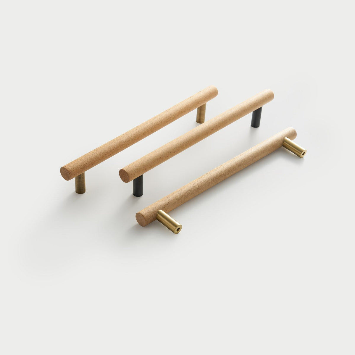 PILIO beech door pulls with Satin Brass, Matte Black and Antique Brass posts