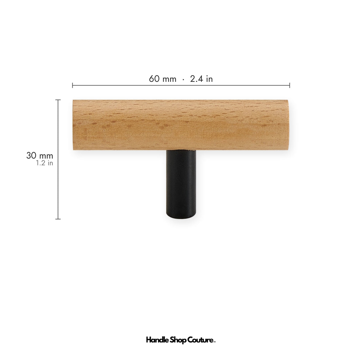 PILIO beech wood T-pull, 60mm, Matte Black post