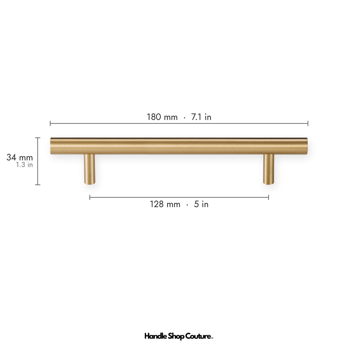TRACY brass cabinet handle, 180mm long, 128mm hole-to-hole, Satin Brass