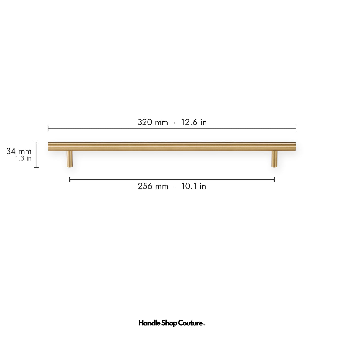 TRACY brass cabinet handle, 320mm long, 256mm hole-to-hole, Satin Brass