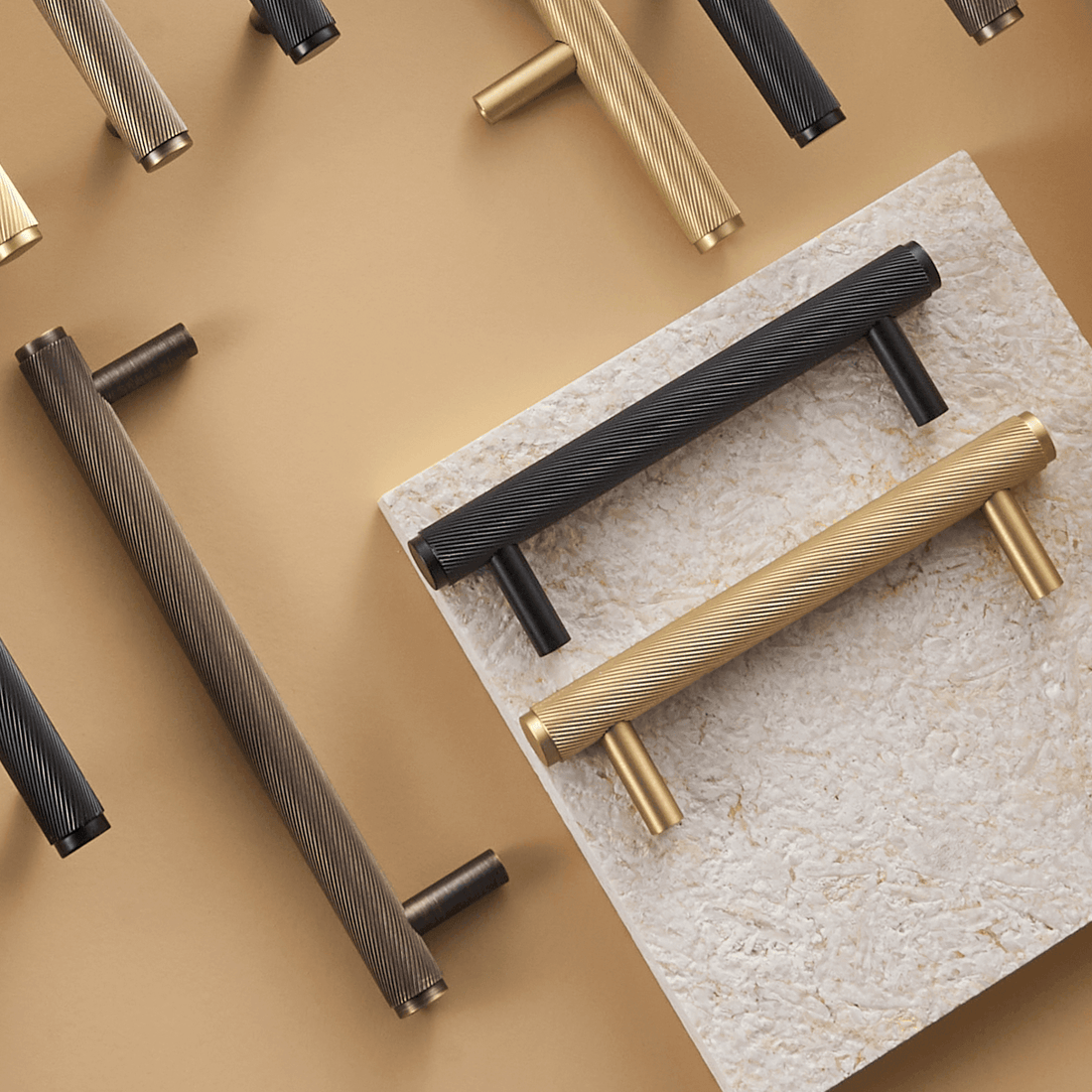 FARO / SOLID BRASS HANDLES / SWIRLED KNURL - Handle Shop Couture 