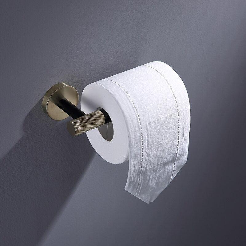 KOS / BATHROOM HARDWARE SET / KNURLED / POLISHED GOLD & MATTE BLACK - Handle Shop Couture 