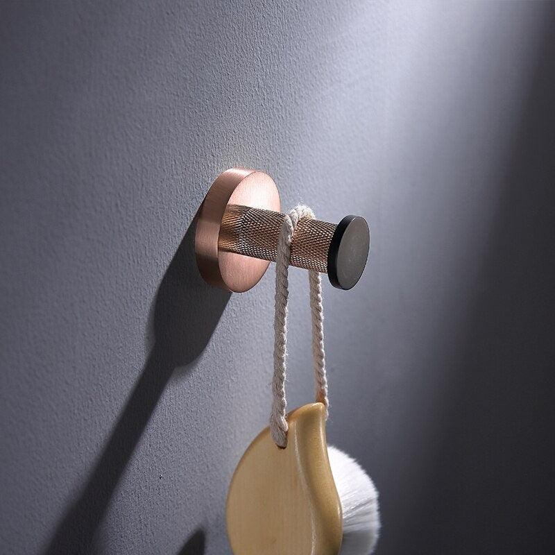 KOS / BATHROOM HARDWARE SET / KNURLED / ROSE GOLD & MATTE BLACK - Handle Shop Couture 