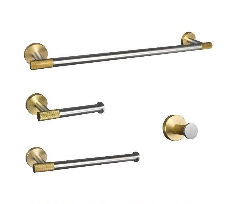 KOS / KNURLED BATHROOM HARDWARE / BRUSHED STAINLESS STEEL & SATIN GOLD - Handle Shop Couture 