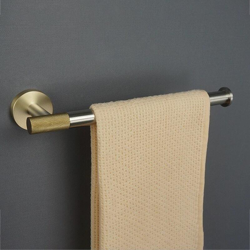KOS / KNURLED BATHROOM HARDWARE / BRUSHED STAINLESS STEEL & SATIN GOLD - Handle Shop Couture 