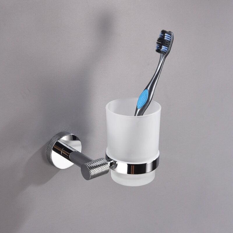 Ensemble d'accessoires salle de bain design en laiton chromé poli